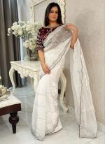 Pure Jimmy Choo Silk White Festival Wear Sequins Work Saree